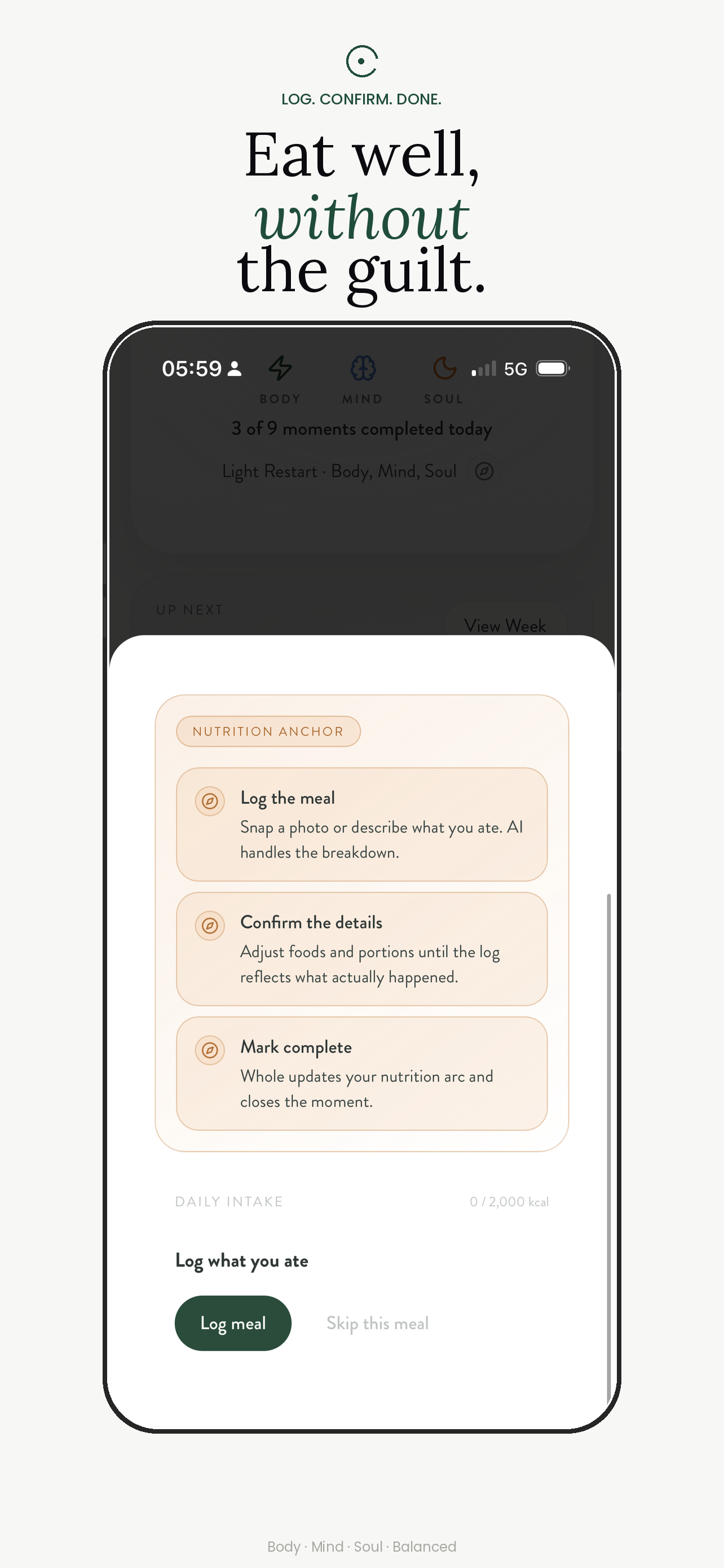 Whole nutrition guidance screen