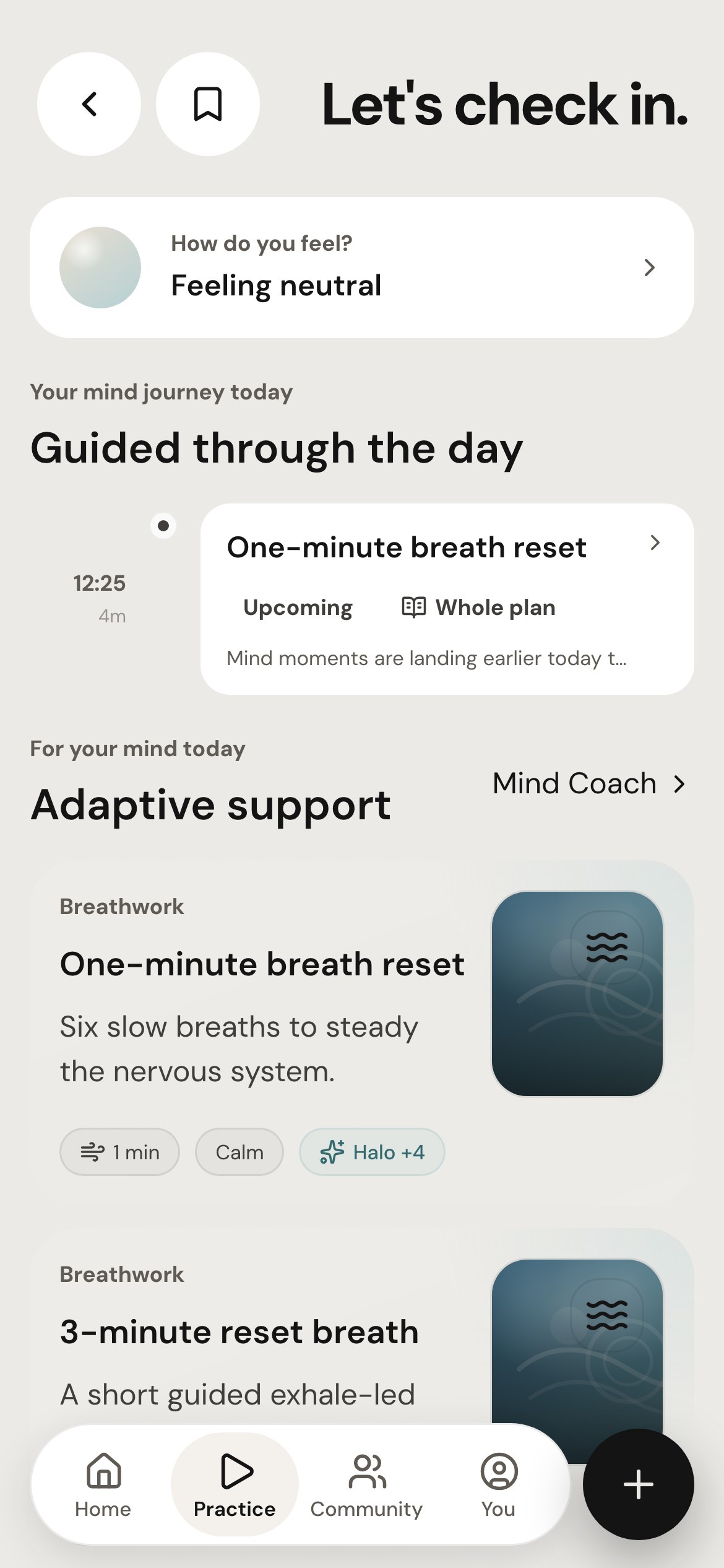 Mind, a check-in and the guided support picked for today